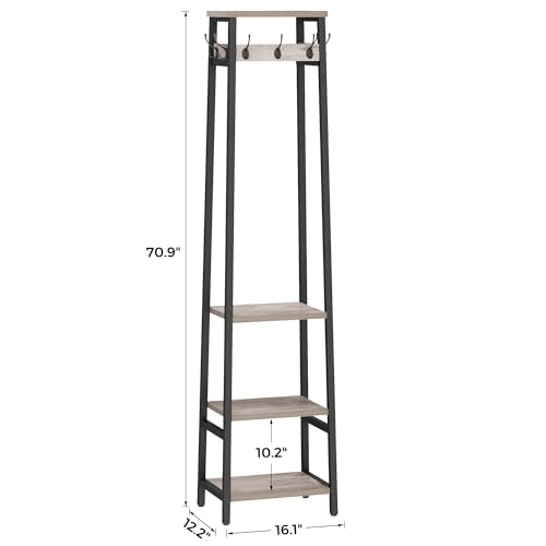 Coat Rack Freestanding with 3 Shelves and 7 Hooks | Coat Stand, Hall Tree Free Standing, Clothes Rack Stand Organizer, Industrial Style, Greige and Black - color: Greige and Black, style: 3 Shelves
