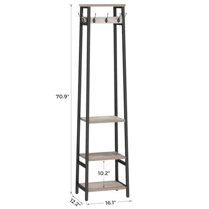 Coat Rack Freestanding with 3 Shelves and 7 Hooks | Coat Stand, Hall Tree Free Standing, Clothes Rack Stand Organizer, Industrial Style, Greige and Black - color: Greige and Black, style: 3 Shelves