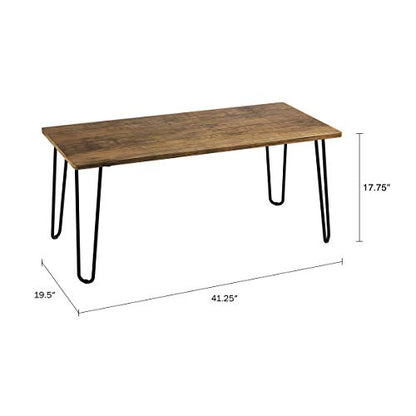 Lavish Home Coffee Table with Hairpin Legs, Brown Woodgrain-Look, 41.25" | Modern Industrial Style Home Decor - Woodgrain-Look and Steel Accent Living Room Furniture - color: Rustic Brown Woodgrain
