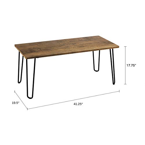 Lavish Home Coffee Table with Hairpin Legs, Brown Woodgrain-Look, 41.25" | Modern Industrial Style Home Decor - Woodgrain-Look and Steel Accent Living Room Furniture - color: Rustic Brown Woodgrain