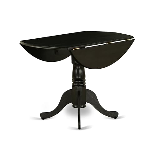 East West Furniture DLT-ABK-TP Dublin Dining Table - a Round Wooden Table Top with Dropleaf & Pedestal Base, 42x42 Inch, Wirebrushed Black - color: Dlt-abk-tp