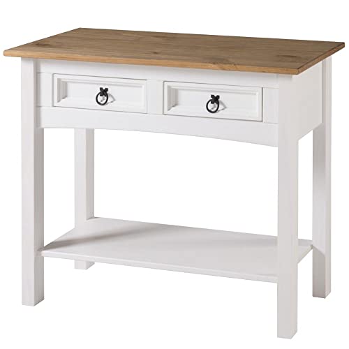 Solid Wood Hall Table with 2 Drawers 34.4" W, 12.6" D, 28.8" H - Console Table with Fixed Lower Shelf, Farmhouse Hallway Foyer, Office, Bedroom - color: White