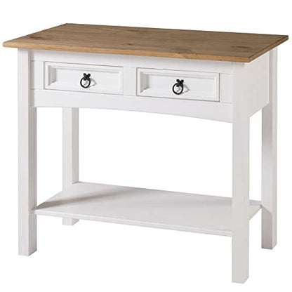 Solid Wood Hall Table with 2 Drawers 34.4" W, 12.6" D, 28.8" H - Console Table with Fixed Lower Shelf, Farmhouse Hallway Foyer, Office, Bedroom - color: White