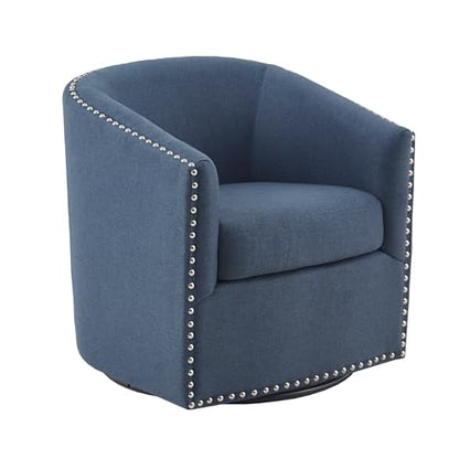 Madison Park Swivel Barrel Accent Chair, Upholstered Curved Back with 7-Inch Thick Woven Cushion, 360° Swivel, Nailhead Trim, Comfy Chair for Living Room, Bedroom, Office, 28" Wide, Blue, Tyler - color: Blue