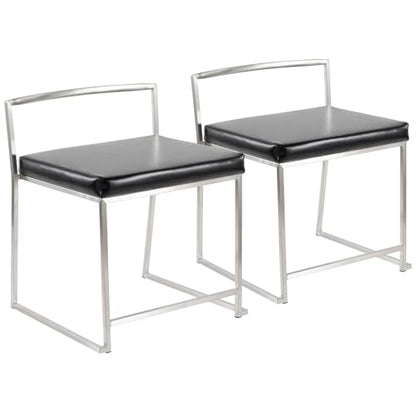 Contemporary Stackable Dining Chair in Black Faux Leather - Set of 2