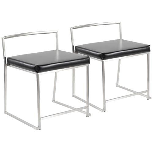 Contemporary Stackable Dining Chair in Black Faux Leather - Set of 2