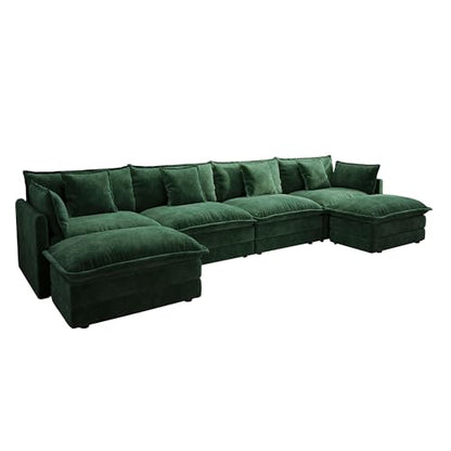 4 Seater Sectional Sofa,146.5 inch U-Shape,Green | Oversized Modular Couch Deep Seat - color: Green, size: 146.5 inch-U