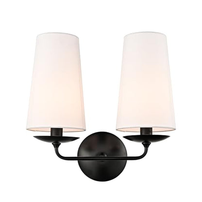 Moose Double Head Wall Sconce Black Hardwired with Fabric Shade | Industrial 2-Light Linen Classic Wall Lamp for Bedroom Hallway Living Room Bedside - color: Black, size: 1-Pack | 2-Light