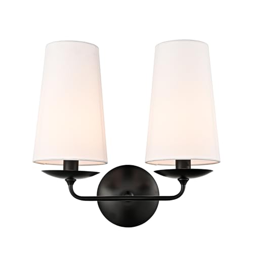 Moose Double Head Wall Sconce Black Hardwired with Fabric Shade | Industrial 2-Light Linen Classic Wall Lamp for Bedroom Hallway Living Room Bedside - color: Black, size: 1-Pack | 2-Light