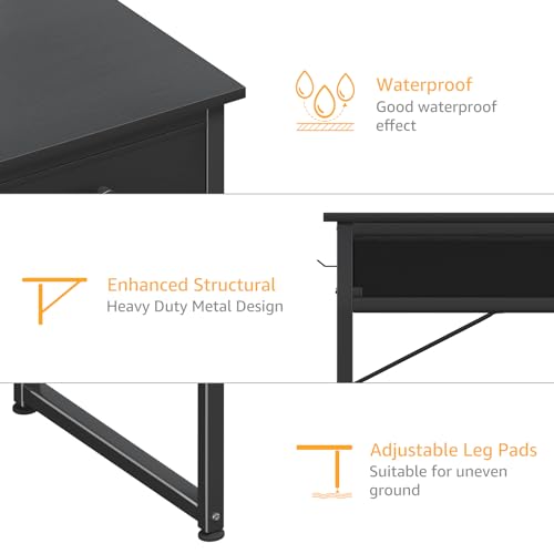 DLisiting Computer Desk with Fabric Drawers for Home Office Bedroom, 40 Inch Small Gaming Desk with 2 Drawers, Study Writing Table PC Desks, Black - color: Black, size: 39.4"