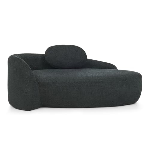 JIVOIT Modern Oval Single Lazy Sofa Chair, Bouclé Fabric Single Lounge Chair with Integrated Backrest, Side Armrest and Pillow, Compact Space-Saving Lounge Chair for Living Room Bedroom (Black//033) - color: Black//033