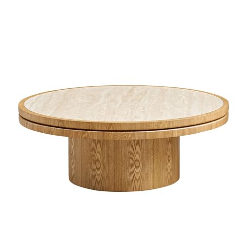 JUSTONE 35.43''Round Fluted Coffee Table,Farmhouse Wood Coffee Table for Living Room Apartment,Easy Assembly,Oak(ø35.43'' x 13.78'') - color: 31.49'' Round - Oak