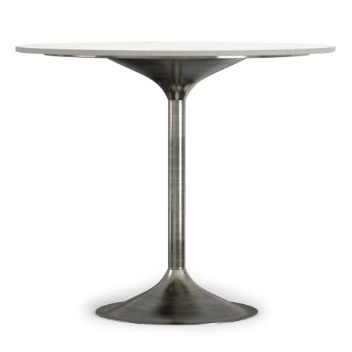 SIMPLIHOME Whitley 72" Wide Solid Mango Wood Dining Table in Black - color: White Marble/Antique Silver