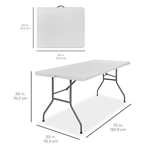 Best Choice Products 6ft Plastic Folding Table, Indoor Outdoor Heavy Duty Portable w/Handle, Lock for Picnic, Party, Camping - White - color: White, size: 6ft