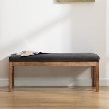Linen Dining Bench Upholstered Entryway Bench Farmhouse Shoe Bench Seat Ottoman for Hallway Living Room Bedroom End of Bed Dining Room Kitchen, 45.5" Long, Charcoal - color: Linen, Charcoal