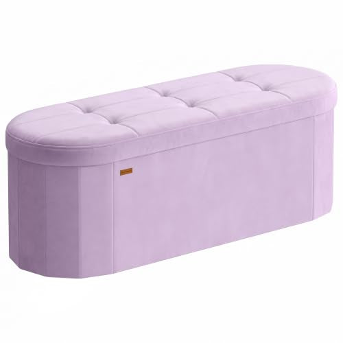 SONGMICS MINOTA Collection - Folding Ottoman with Storage, Oval Storage Ottoman Bench, for Living Room, Bedroom, Velvet Fabric, 15 x 43.3 x 15 Inches, Hibiscus Purple ULSF297PE01 - color: Hibiscus Purple, size: 15"D x 43"W x 15"H, style: Oval