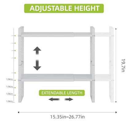 Expandable Cabinet Shelf Organizer Rack, Stackable Kitchen Counter Storage Shelves Stand, Adjustable Height Pantry Shelf Spice Rack (White-2 Pack, 8.7" D x 15.4-26.8" W x 9.8" H) - color: White-2 Pack