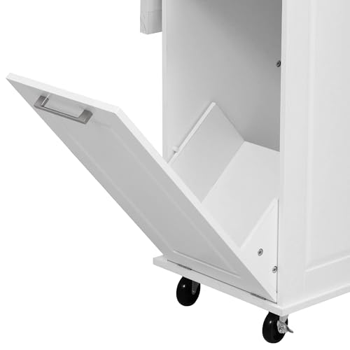 50.7" Kitchen Island with Storage Tilt Trash Can Cabinet and Pull Out Cabinet Organizer, Rolling Kitchen Island on 5 Wheels with Drop Leaf (White/tt) - color: White/Tt)