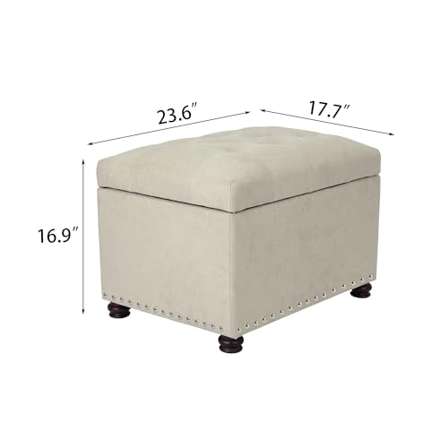 Ottoman with Storage,24" Fabric Ottoman Foot Rest with Hinged Lid Small Rectangle Upholstered Tufted Foot Stools Ottomans for Bedroom Living Room Entryway,Beige - color: Premium Beige