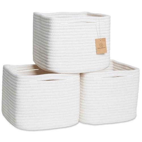 NaturalCozy Storage Cubes 9”x9”x7”Cotton Rope Woven Baskets for Organizing 3-Pack | 9 Inch Cube Storage Bin | Small Basket for Shelf Nursery, Pantry, Decorative Plant, Bathroom Closet, Toy Gift - color: Off White