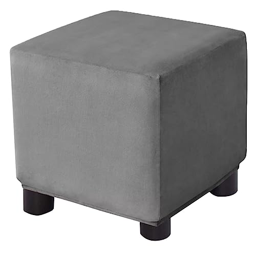 Ottoman Cover Square Velvet Storage Ottoman Slipcovers Thick Stretch Footrest Foot Stool Covers Protector with Elastic Band(Small-Dark Gray) - color: Dark Gray, size: 13"D x 13"W x 15"H