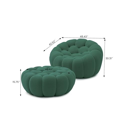 Modular Sectional Sofa,Bubble Couch Set,1 Seater+ Ottoman,Modern Upholstered Bean Bag Sofa Couch Mesh Fabric Lazy Floor Chair Living Roon Sets (Green) - color: Green, size: 48"+42"