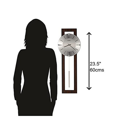 Howard Miller Mela Wall Clock with Pendulum | Wooden Frame, Silver Dial, Analog Quartz | Modern Minimalist Decor for Living Room, Office