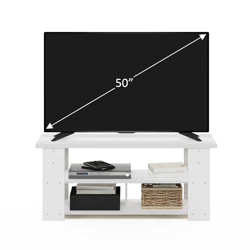 Furinno Jaya TV Stand Up to 55-Inch, White | Open Back TV Console for TV up To 55 Inch, Easy Assembly, for Living Room, Bedroom - color: White, style: 50 Inch, Panel