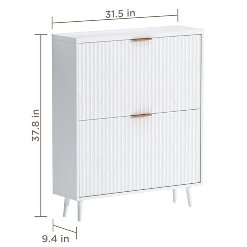 Shoe Cabinet Storage,Modern Freestanding Organizer with 2 Flip Drawers,Narrow Shoe Rack Cabinet for Entryway,White - color: White, size: 2-Drawers