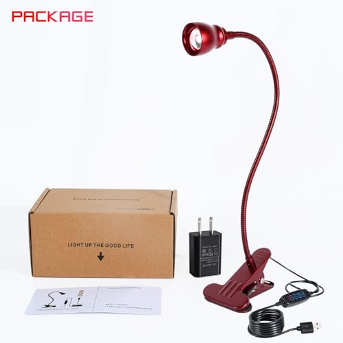 Zoomable Clip on Light, Clamp Reading Light for Dorm Bed Headboard, Dimmable Spotlight with 3 Color Temperature Options, 10 Dimmable Brightness Levels, Adjustable Beam Angle (Red) - color: Red
