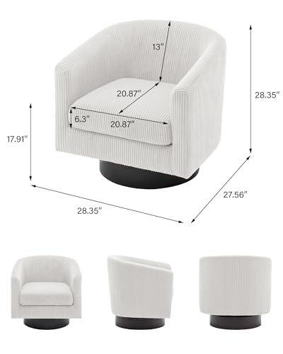 Swivel Barrel Accent Chair, Comfy Reading Armchair, Cream White, Set of 2 | Club Chairs for Adults, Low-Back Design, Modern Round Style, Solid Wood Frame & Metal Swivel Base, For Living Room & Bedroom - color: Cream White