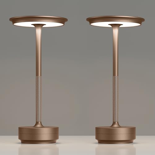 TBBGA 2 Pack Rechargeable Table Lamps Cordless, 5000mAh Outdoor Table Light | 3 Color Stepless Dimming Portable LED Table Lamp with Memory Function, for Home/Dinner/Patio/Restaurant.(Brown) - color: Brown-2