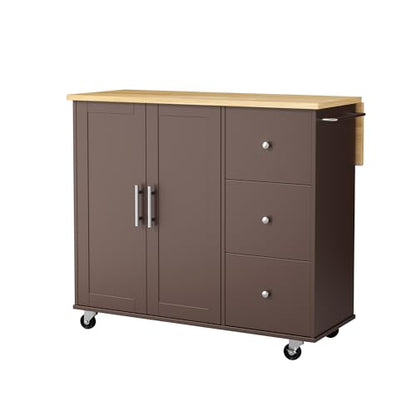 QAQA 40" Kitchen Island Cart Furniture cart on Wheels Rolling Portable Dining Room Serving Utility Carts Mobile Movable with Drawers Cabinet,Brown - color: Brown, size: 40-IN