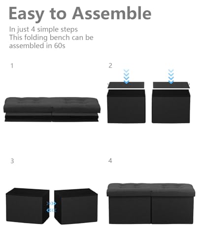 AmasSmile Footrest Ottoman Storage Bench,34" Linen Folding Chest,Black | Large Ottoman with Storage,Thicker Foam Padded Seat,Livingroom,Dorm,Bedroom,Entryway,Easy to install,34 x 13 x 13in - color: Black-linen