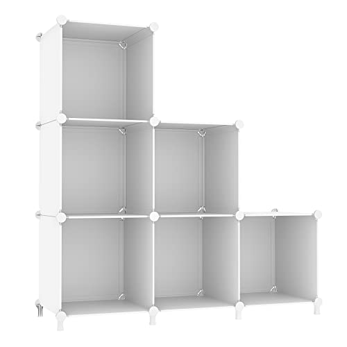 AWTATOS Closet Organizers and Storage, 6 Cube Storage Organizer, White | Portable Closet Storage Shelves, DIY Stackable Storage Cube Book Shelf, Plastic Clothes Organizer Shelving for Bedroom, Home - color: White