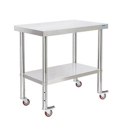 KUARBARR Stainless Steel Table with Wheels 30 x 18 Inch NSF Commercial Stainless Steel Metal Prep Table for Restaurant Kitchen Garage - color: Table With Wheels, size: 18"x30"