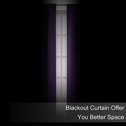 Purple Blackout Curtains/38 x 84 Inch/Set of 2 Panels Rod Pocket Room Darkening Curtains for Bedroom - color: Purple, size: 38"W x 84"L (Pack of 2)