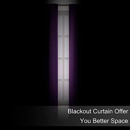 Purple Blackout Curtains/52 x 95 Inch/Set of 2 Panels Rod Pocket Room Darkening Curtains for Bedroom - color: Purple, size: 52"W x 95"L (Pack of 2)