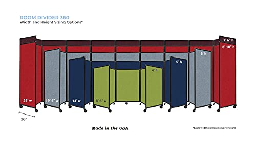 Versare Room Divider 360 Portable Wall Partition | Folding Panels | Large Freestanding Divider | Locking Wheels | Temporary Room Separator - color: Ocean, size: 8'6'' Wide x 6'10'' Tall