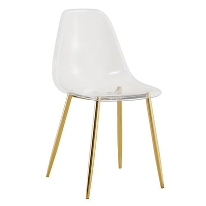 Baysitone Clear Dining Chairs Set of 10, Modern Kitchen Chairs with Transparent Seat, Acrylic Accent Side Chairs with Plating Metal Legs for Dining Room, Kitchen, Living Room with Gold - color: Golden, size: Set of 10