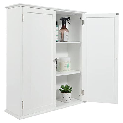 Wall Mount Bathroom Storage Cabinet, Large White Bathroom Cabinet with Doors and Adjustable Shelves, Wall Cabinet for Bathroom Above Toilet, Medicine Cabinet Wall Mounted, Wood