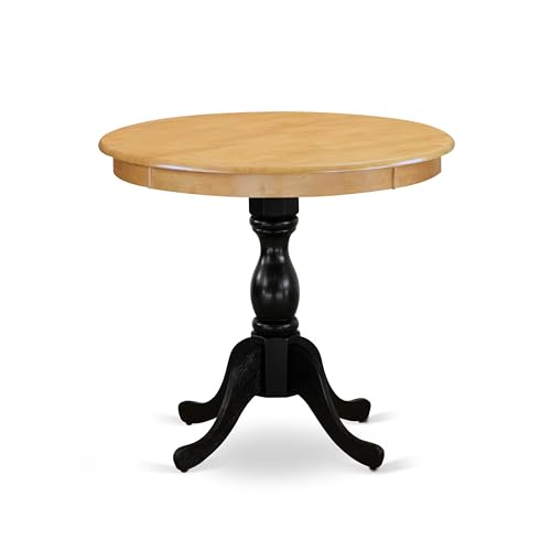 East West Furniture AMT-OBL-TP Antique Kitchen Dining Table - a Round Wooden Table Top with Pedestal Base, 36x36 Inch, Multi-Color - color: Amt-obl-tp