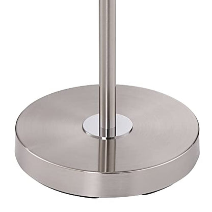 360 Lighting Caper 60 1/2" Tall Tray Table USB Floor Lamps Set of 2 | Modern 5 with and AC Power Outlet Brushed Nickel White Fabric Drum Shades Living Room Reading House Bedroom - color: Silver