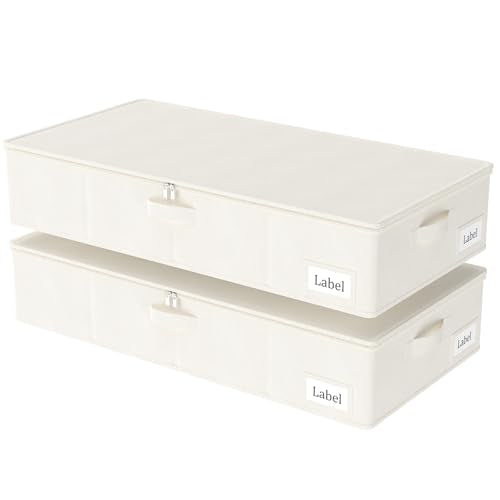 Yawinhe 48L Foldable Underbed Storage Bags, 2 Pack Closet Organizer,Beige | Blanket Storage Bags with Clear Window and 4 Handles; Foldable Underbed Bins Containers with Clear Window for Beddin - color: Beige, size: 31.5x15.7x6in/2-Pack
