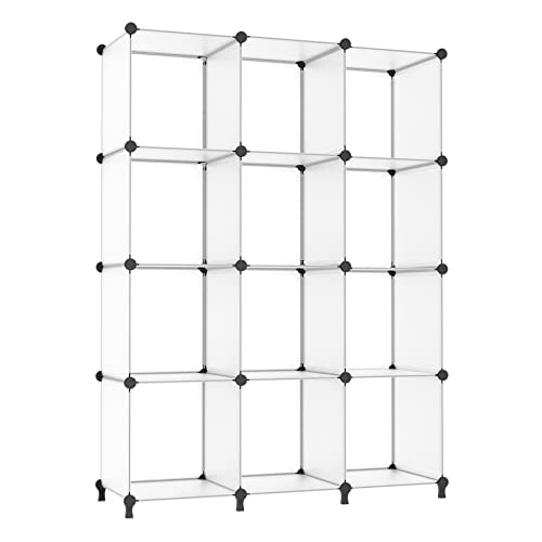 AWTATOS Closet Organizer, 12 Cube Storage Organizer, Translucent | Portable Closet Organizers, DIY Stackable Storage Cubes Shelves Bookshelf, Plastic Clothes Shelving for Home, Bedroom - color: Translucent
