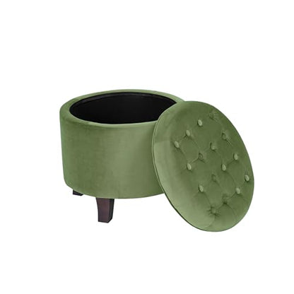 HomePop 19" Velvet Button Tufted Round Storage Ottoman - Green - color: Green