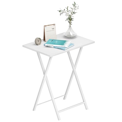 HOOBRO Folding TV Tray Tables, Set of 2 Side Table for Small Space, Industrial Snack Tables for Eating at Couch, Stable Metal Frame, Easy Assembly, Space Saving, White WW25BZ01N1 - color: White