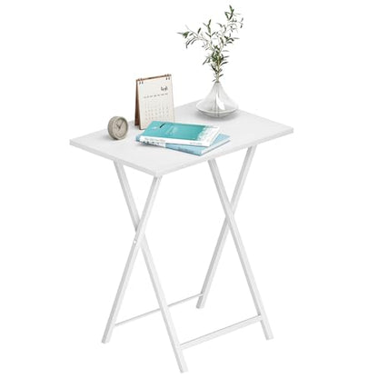 HOOBRO Folding TV Tray Tables, Set of 2 Side Table for Small Space, Industrial Snack Tables for Eating at Couch, Stable Metal Frame, Easy Assembly, Space Saving, White WW25BZ01N1 - color: White