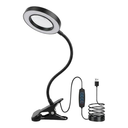 10X Magnifying Glass with Light, 2 in 1 Magnifying Desk Lamp Clip on Mganifier, 3 Color Modes & 10 Brightness Levels, USB Powered Magnifier Light for Bed Crafts DIY Repair(Size:120mm) - size: 120mm