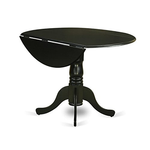 East West Furniture DLBR3-BLK-17 3 Piece Dining Room Furniture Set Contains a Round Dining Table with Dropleaf and 2 Light Sable Linen Fabric Upholstered Chairs, 42x42 Inch, Black - color: Dlbr3-blk-17